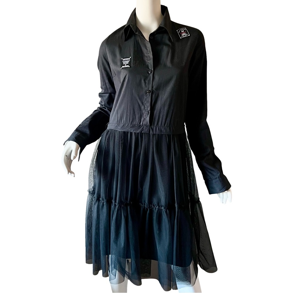 IMPERIAL Black Long-Sleeve 100% Cotton Dress Made in ITALY Fits better M Size!!!